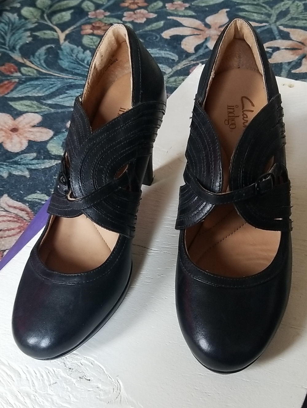 Clarks Black Leather Strappy Heels